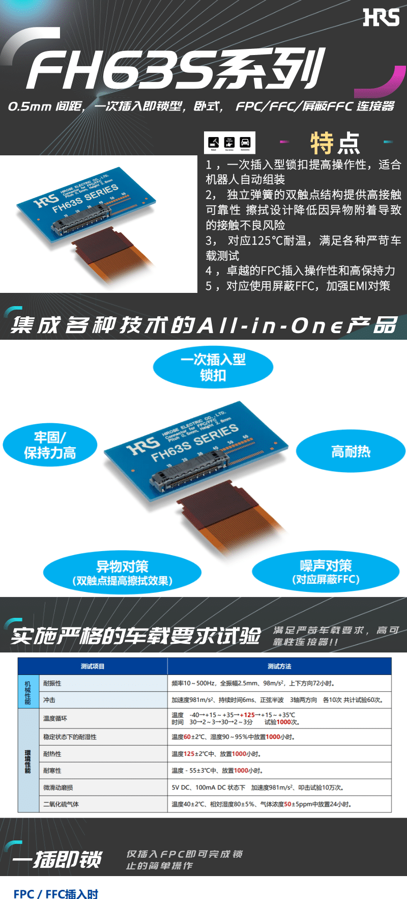 【產品推薦】一插即鎖，2觸點，支持125℃連接器-FH63S系列
